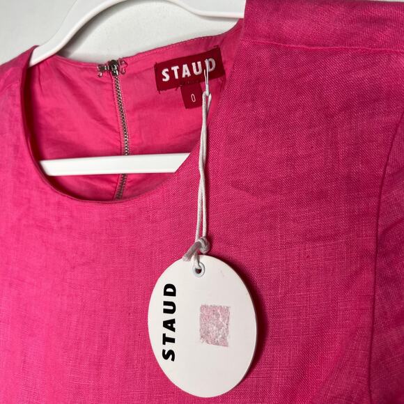 Staud Pink Matteo Cut Out Linen Midi Dress Size 0 - Picture 4 of 9